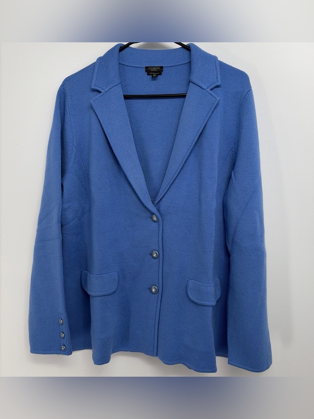 NWOT Talbots Sz 2X Petite Blue Merino Wool Knit Sweater Jacket Blazer Chic